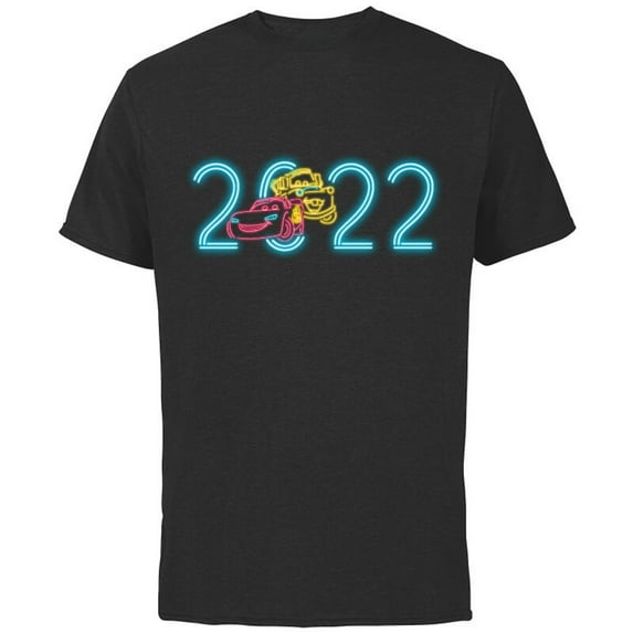 Disney and Pixar’s Cars Lightning McQueen Mater Neon 2022 - Short Sleeve Cotton T-Shirt for Adults - Customized-Black