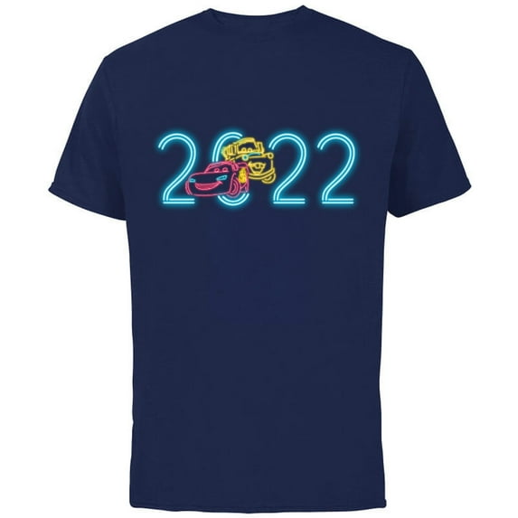 Disney and Pixar’s Cars Lightning McQueen Mater Neon 2022 - Short Sleeve Cotton T-Shirt for Adults - Customized-Navy