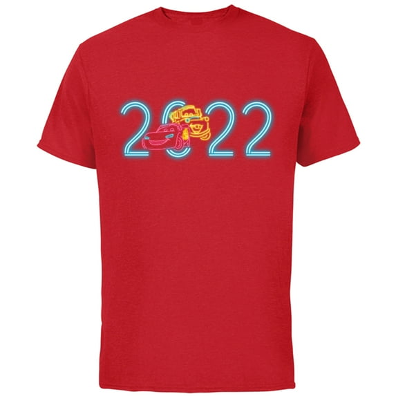 Disney and Pixar’s Cars Lightning McQueen Mater Neon 2022 - Short Sleeve Cotton T-Shirt for Adults - Customized-Red