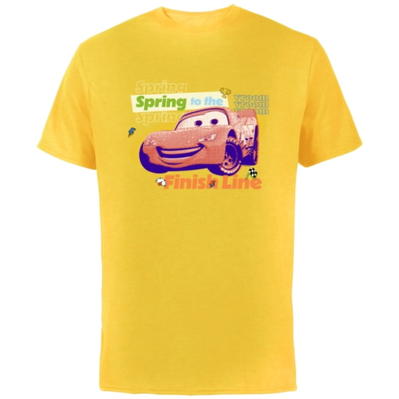 Disney and Pixar’s Cars Lightning Spring to the Finish Line - Short Sleeve Cotton T-Shirt for Adults - Customized-Yellow