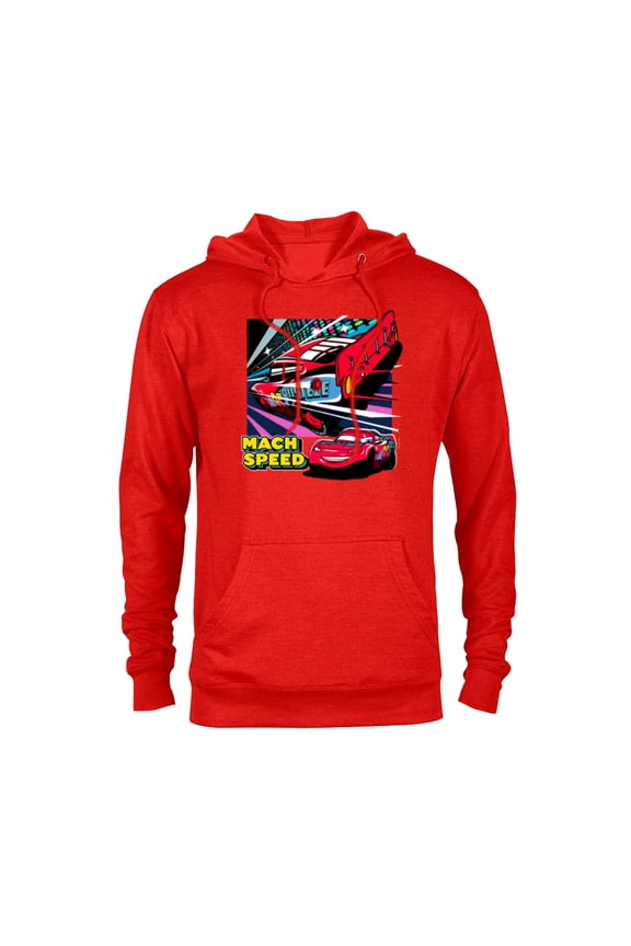 Disney and Pixar’s Cars Mach Speed Lightning McQueen Racing - Pullover Hoodie for Adults - Customized-Red
