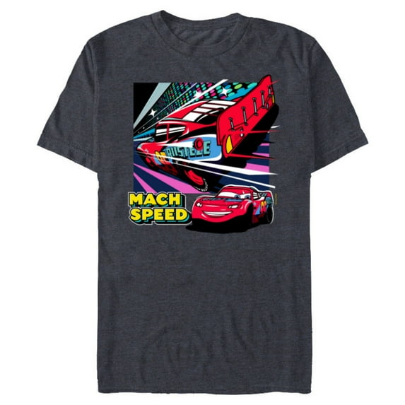Disney and Pixar’s Cars Mach Speed Lightning McQueen Racing - Short Sleeve Blended T-Shirt for Adults - Customized-Navy Heather