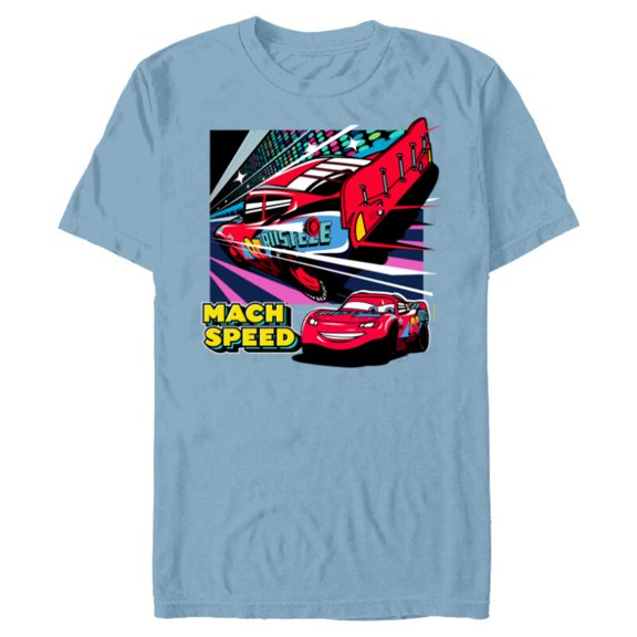 Disney and Pixar’s Cars Mach Speed Lightning McQueen Racing - Short Sleeve Blended T-Shirt for Adults - Customized-Ocean Blue