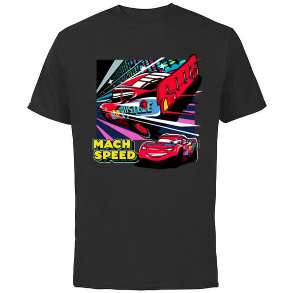 Disney and Pixar’s Cars Mach Speed Lightning McQueen Racing - Short Sleeve Cotton T-Shirt for Adults - Customized-Black