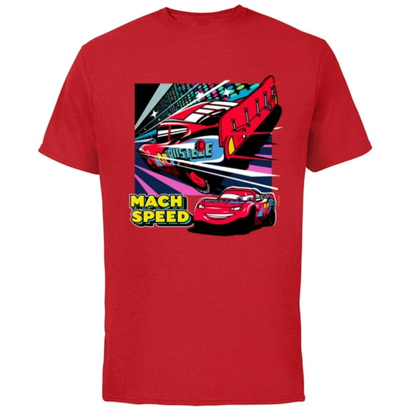 Disney and Pixar’s Cars Mach Speed Lightning McQueen Racing - Short Sleeve Cotton T-Shirt for Adults - Customized-Red