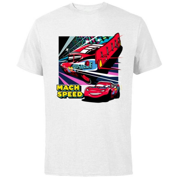 Disney and Pixar’s Cars Mach Speed Lightning McQueen Racing - Short Sleeve Cotton T-Shirt for Adults - Customized-White