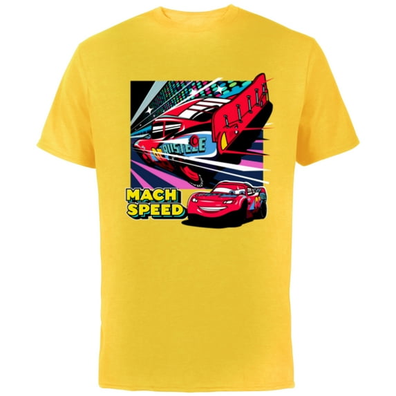 Disney and Pixar’s Cars Mach Speed Lightning McQueen Racing - Short Sleeve Cotton T-Shirt for Adults - Customized-Yellow