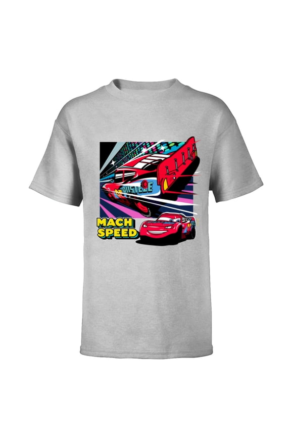 Disney and Pixar’s Cars Mach Speed Lightning McQueen Racing - Short Sleeve T-Shirt for Kids - Customized-Athletic Heather