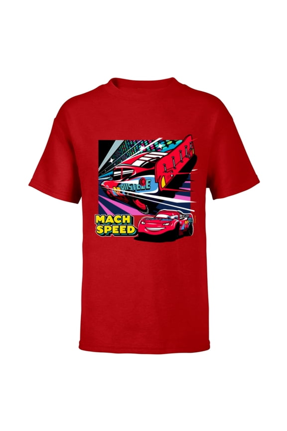 Disney and Pixar’s Cars Mach Speed Lightning McQueen Racing - Short Sleeve T-Shirt for Kids - Customized-Red