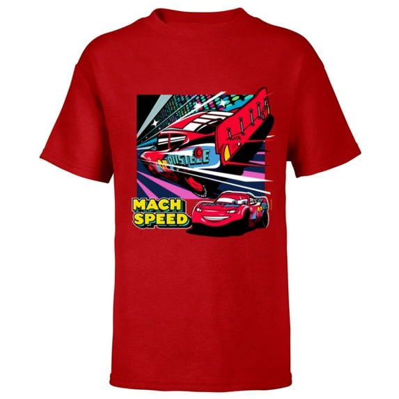Disney and Pixar’s Cars Mach Speed Lightning McQueen Racing - Short Sleeve T-Shirt for Kids - Customized-Red