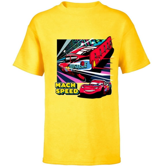 Disney and Pixar’s Cars Mach Speed Lightning McQueen Racing - Short Sleeve T-Shirt for Kids - Customized-Yellow
