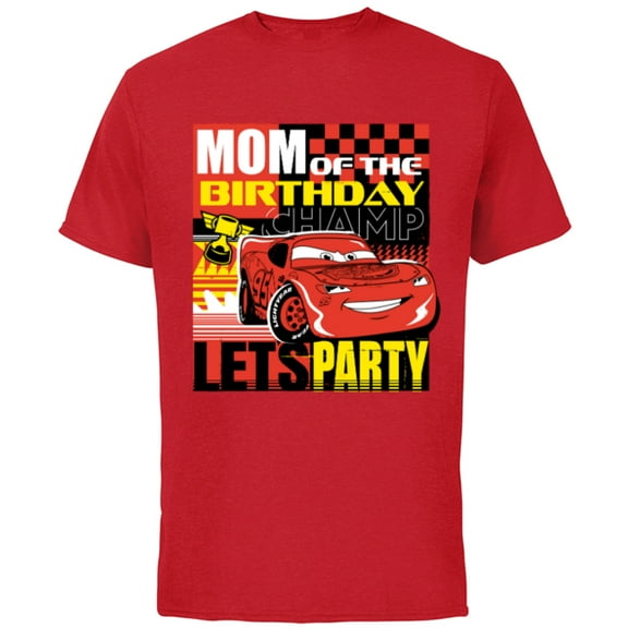 Disney and Pixar’s Cars Mom of the Birthday Champ Party - Short Sleeve Cotton T-Shirt for Adults - Customized-Red
