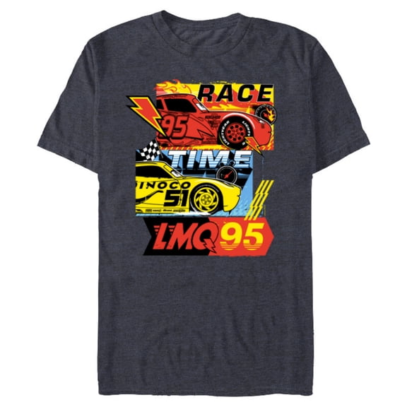 Disney and Pixar’s Cars Race Time Lightning McQueen Racing - Short Sleeve Blended T-Shirt for Adults - Customized-Navy Heather