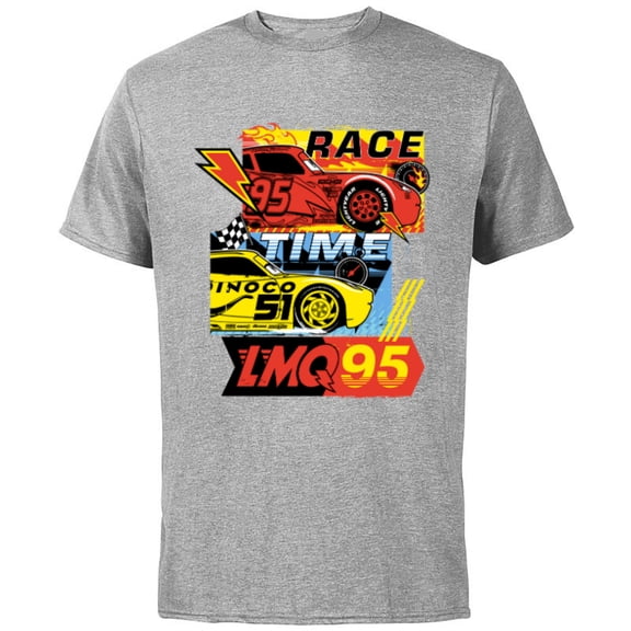 Disney and Pixar’s Cars Race Time Lightning McQueen Racing - Short Sleeve Cotton T-Shirt for Adults - Customized-Athletic Heather