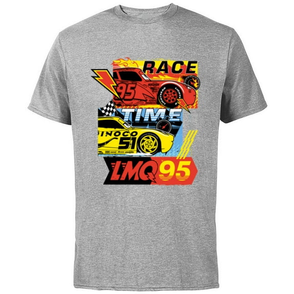 Disney and Pixar’s Cars Race Time Lightning McQueen Racing - Short Sleeve Cotton T-Shirt for Adults - Customized-Athletic Heather