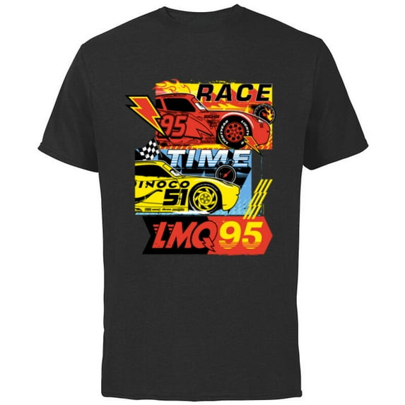 Disney and Pixar’s Cars Race Time Lightning McQueen Racing - Short Sleeve Cotton T-Shirt for Adults - Customized-Black