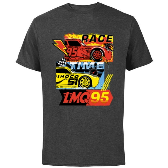 Disney and Pixar’s Cars Race Time Lightning McQueen Racing - Short Sleeve Cotton T-Shirt for Adults - Customized-Charcoal