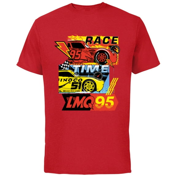 Disney and Pixar’s Cars Race Time Lightning McQueen Racing - Short Sleeve Cotton T-Shirt for Adults - Customized-Red