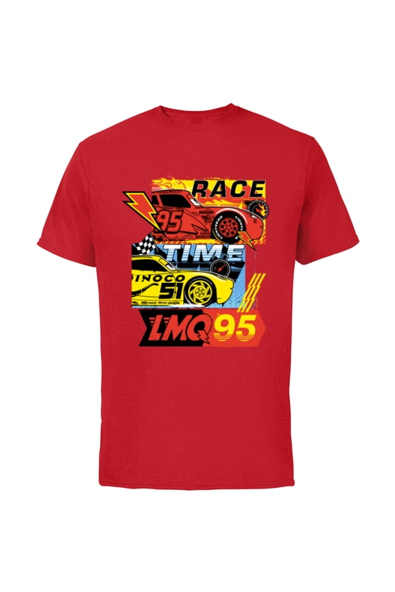 Disney and Pixar’s Cars Race Time Lightning McQueen Racing - Short Sleeve Cotton T-Shirt for Adults - Customized-Red