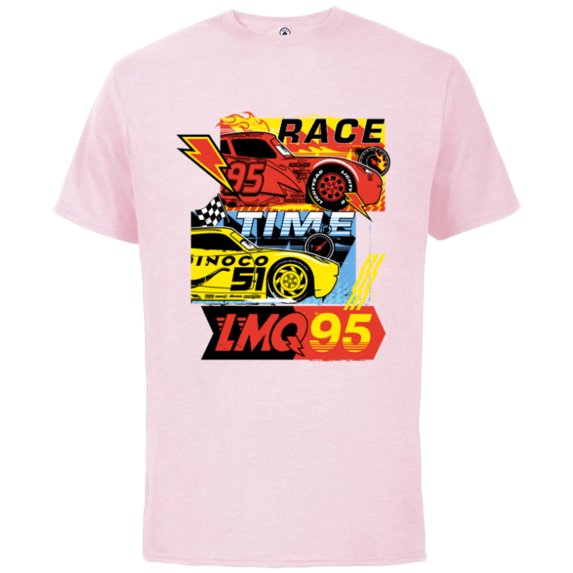 Disney and Pixar’s Cars Race Time Lightning McQueen Racing - Short Sleeve Cotton T-Shirt for Adults - Customized-Soft Pink