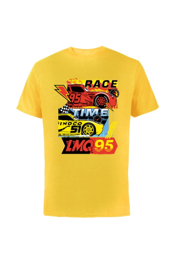 Disney and Pixar’s Cars Race Time Lightning McQueen Racing - Short Sleeve Cotton T-Shirt for Adults - Customized-Yellow