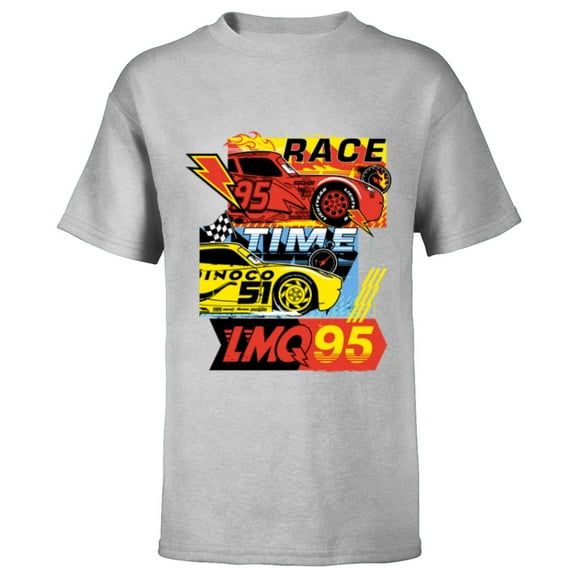 Disney and Pixar’s Cars Race Time Lightning McQueen Racing - Short Sleeve T-Shirt for Kids - Customized-Athletic Heather
