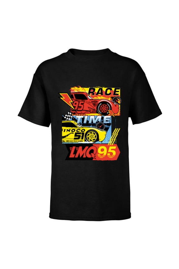 Disney and Pixar’s Cars Race Time Lightning McQueen Racing - Short Sleeve T-Shirt for Kids - Customized-Black