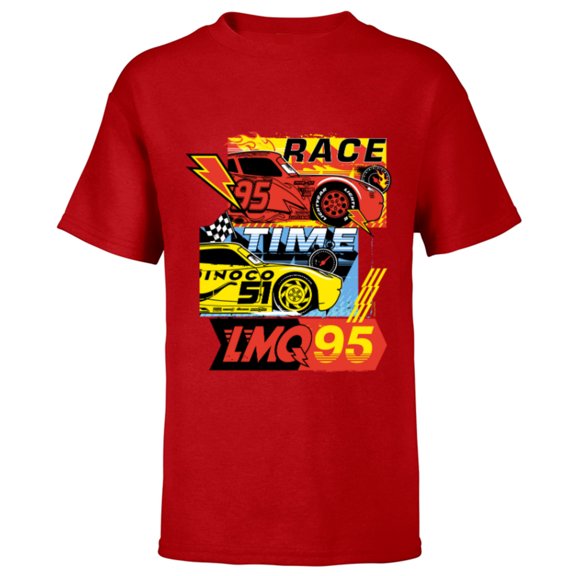 Disney and Pixar’s Cars Race Time Lightning McQueen Racing - Short Sleeve T-Shirt for Kids - Customized-Red