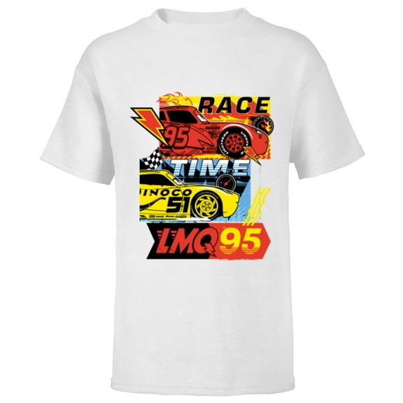 Disney and Pixar’s Cars Race Time Lightning McQueen Racing - Short Sleeve T-Shirt for Kids - Customized-White