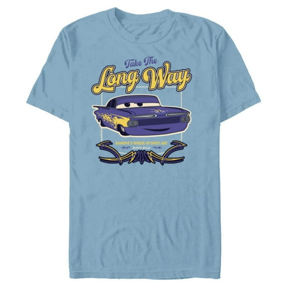 Disney and Pixar’s Cars Ramone’s Body Art Take the Long Way - Short Sleeve Blended T-Shirt for Adults - Customized-Ocean Blue