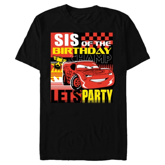 Disney and Pixar’s Cars Sis of the Birthday Champ Party - Short Sleeve Blended T-Shirt for Adults - Customized-Black