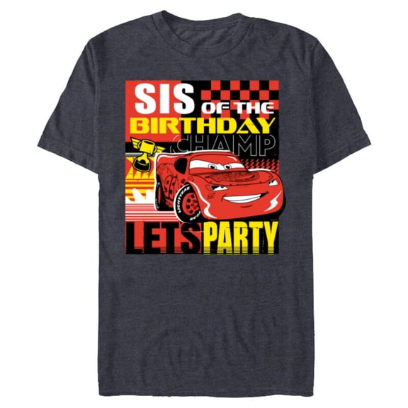 Disney and Pixar’s Cars Sis of the Birthday Champ Party - Short Sleeve Blended T-Shirt for Adults - Customized-Denim Snow Heather