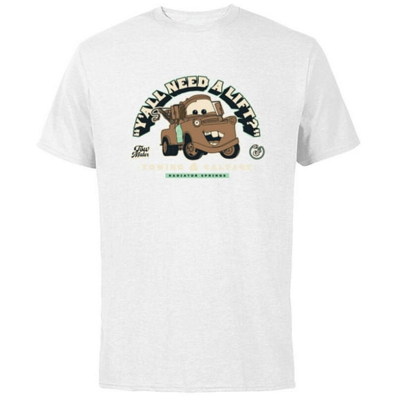 Disney and Pixar’s Cars Tow Mater Towing Y’all Need a Lift? - Short Sleeve Cotton T-Shirt for Adults - Customized-White