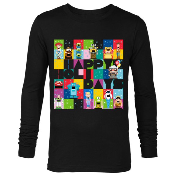 Disney and Pixar’s Character Grid Happy Holidays - Long Sleeve T-Shirt for Men – Customized-Black