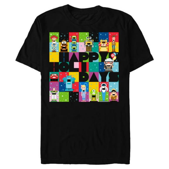 Disney and Pixar’s Character Grid Happy Holidays - Short Sleeve Blended T-Shirt for Adults – Customized-Black