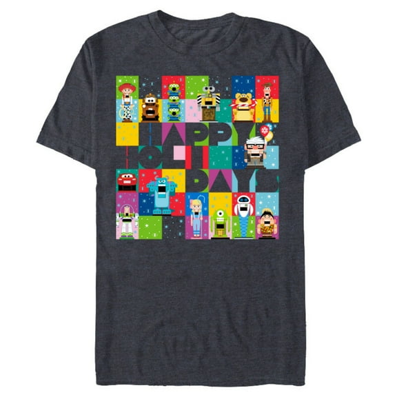 Disney and Pixar’s Character Grid Happy Holidays - Short Sleeve Blended T-Shirt for Adults – Customized-Navy Heather