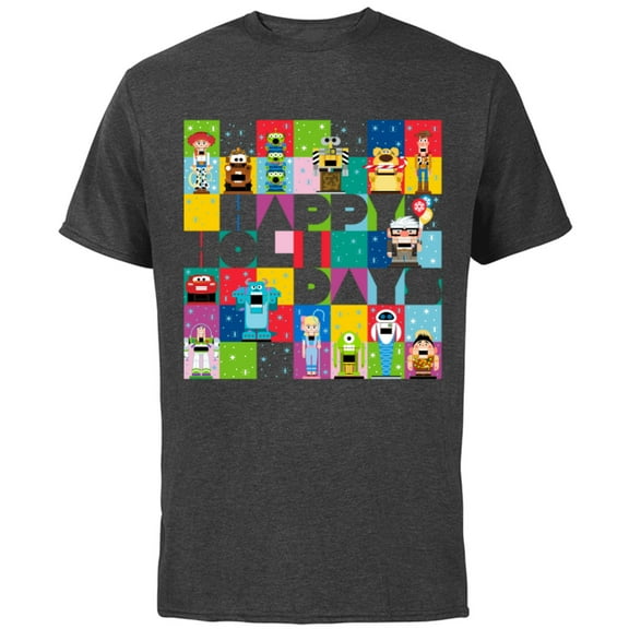 Disney and Pixar’s Character Grid Happy Holidays - Short Sleeve Cotton T-Shirt for Adults - Customized-Charcoal