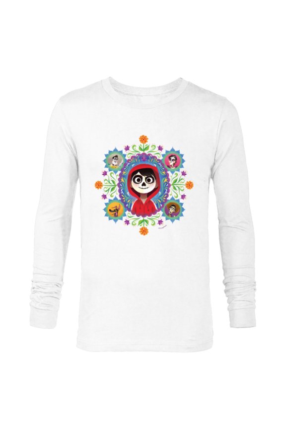 Disney and Pixar’s Coco Miguel Colorful Florals - Long Sleeve T-Shirt for Men - Customized-White