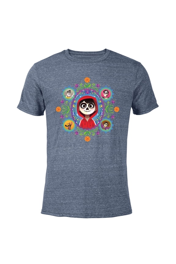 Disney and Pixar’s Coco Miguel Colorful Florals - Short Sleeve Blended T-Shirt for Adults - Customized-Navy Heather