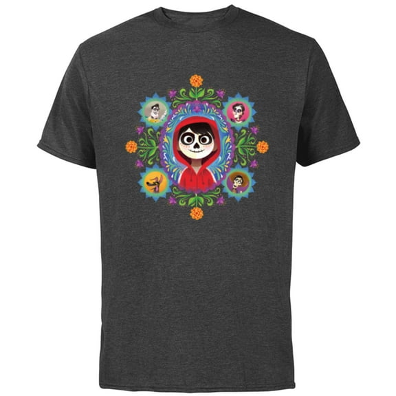 Disney and Pixar’s Coco Miguel Colorful Florals - Short Sleeve Cotton T-Shirt for Adults - Customized-Charcoal