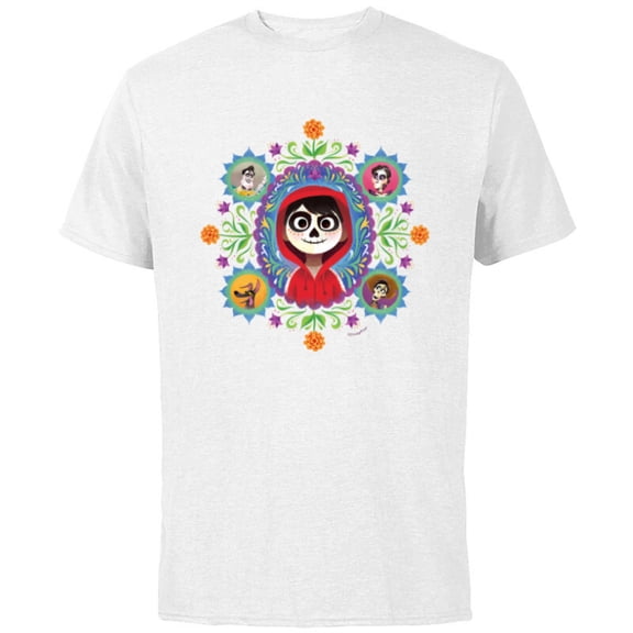 Disney and Pixar’s Coco Miguel Colorful Florals - Short Sleeve Cotton T-Shirt for Adults - Customized-White
