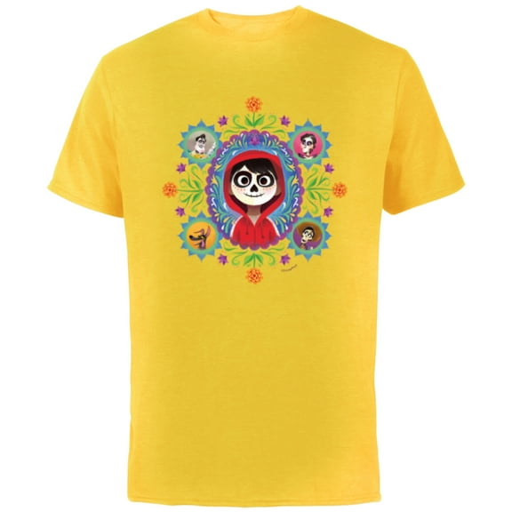 Disney and Pixar’s Coco Miguel Colorful Florals - Short Sleeve Cotton T-Shirt for Adults - Customized-Yellow