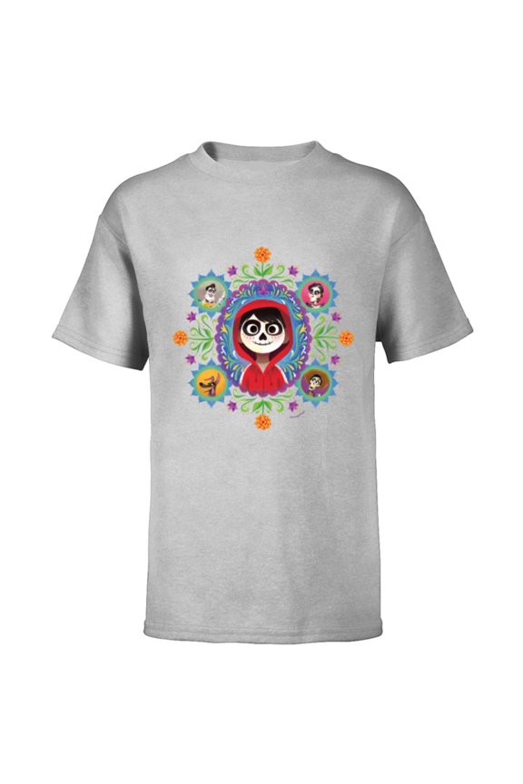 Disney and Pixar’s Coco Miguel Colorful Florals - Short Sleeve T-Shirt for Kids - Customized-Athletic Heather