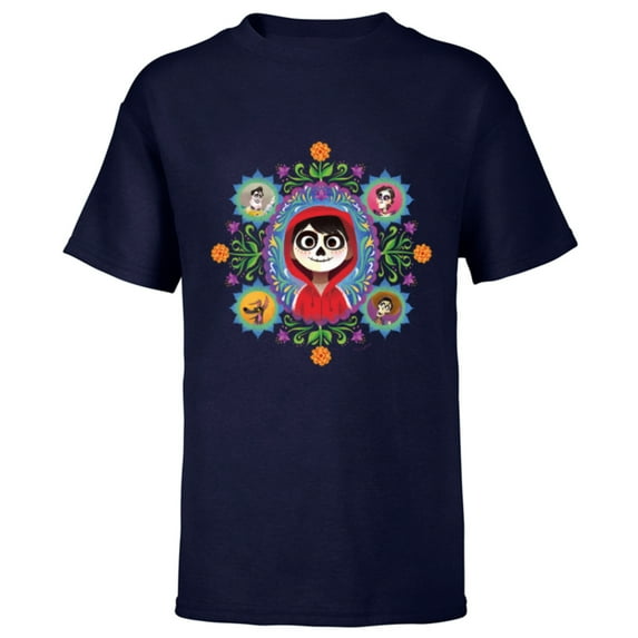 Disney and Pixar’s Coco Miguel Colorful Florals - Short Sleeve T-Shirt for Kids - Customized-Navy