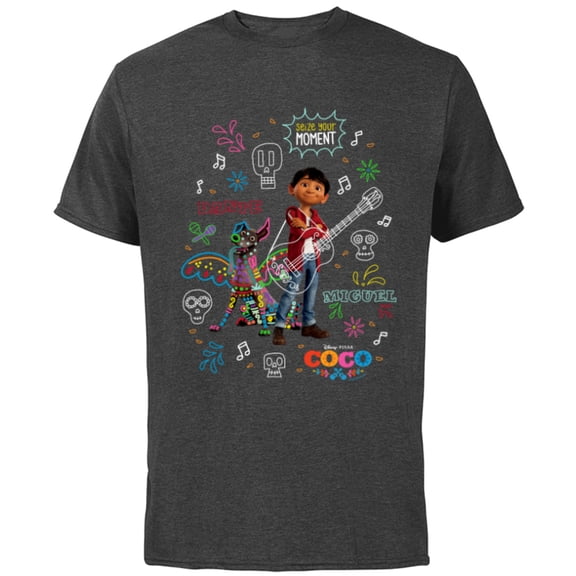 Disney and Pixar’s Coco Miguel and Dante Seize Your Moment - Short Sleeve Cotton T-Shirt for Adults - Customized-Charcoal