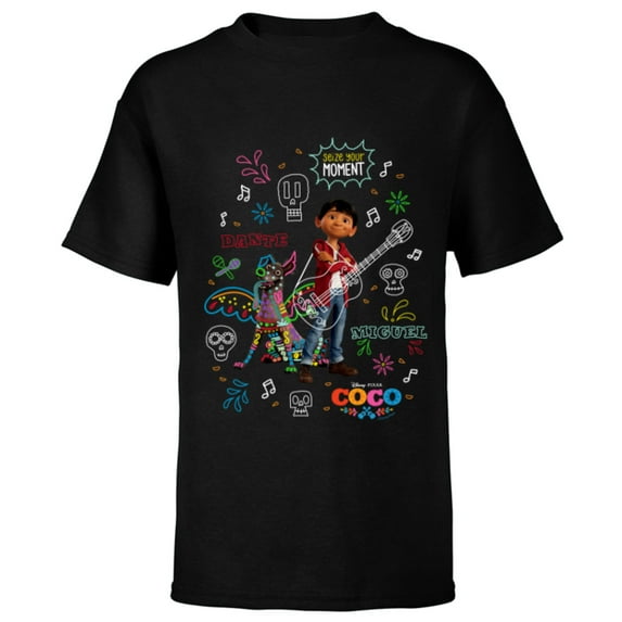 Disney and Pixar’s Coco Miguel and Dante Seize Your Moment - Short Sleeve T-Shirt for Kids - Customized-Black