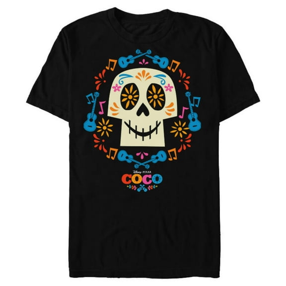 Disney and Pixar's Coco Papel Picado Sugar Skull T-Shirt- Short Sleeve Blended T-Shirt for Adults - Customized-Black