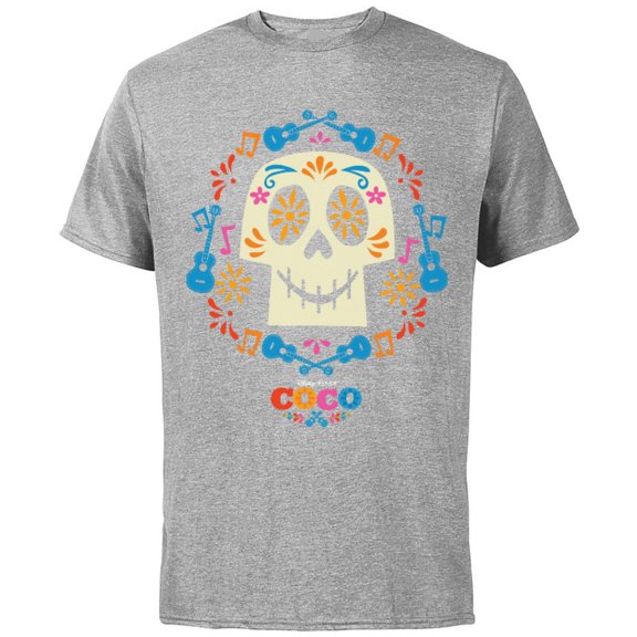 Disney and Pixar's Coco Papel Picado Sugar Skull T-Shirt - Short Sleeve Cotton T-Shirt for Adults - Customized-Athletic Heather