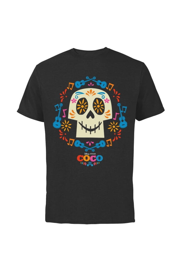 Disney and Pixar's Coco Papel Picado Sugar Skull T-Shirt - Short Sleeve Cotton T-Shirt for Adults - Customized-Black