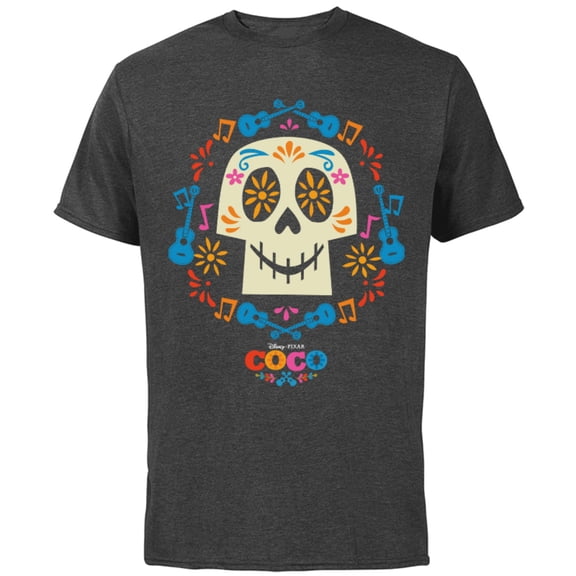 Disney and Pixar's Coco Papel Picado Sugar Skull T-Shirt - Short Sleeve Cotton T-Shirt for Adults - Customized-Charcoal